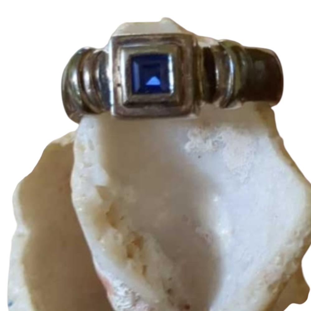 Vintage Men's Artisan Sterling Silver Ring, James Avery Style, Deep Blue Stone